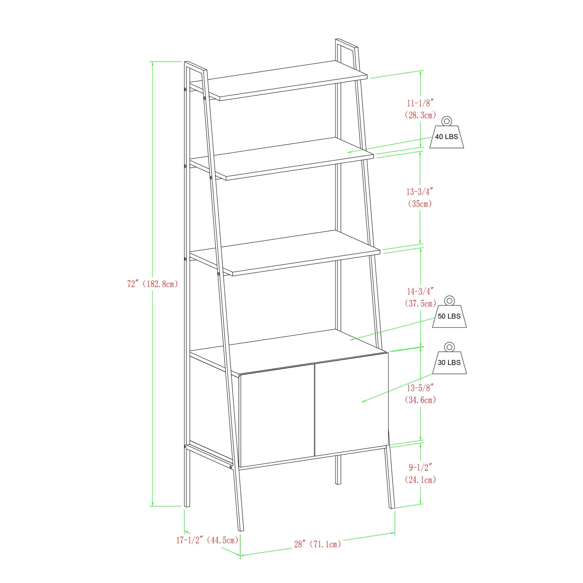 Industrial Dark Walnut Ladder Bookcase & Cabinet by Walker Edison - 72 Inch Home Office Workstation - WoodArtSupply