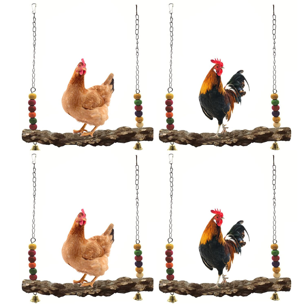 Chicken Bird Swing,Chicken Perch,Natural Wooden Swing Toys,Wood Stand for Chick,Safe and Relief of Stress,Chicken Coop Accessories,Coop Swing for Chicken Bird,Parrot,Hens (4pcs) MdakeGo
