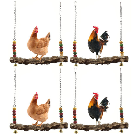 Chicken Bird Swing,Chicken Perch,Natural Wooden Swing Toys,Wood Stand for Chick,Safe and Relief of Stress,Chicken Coop Accessories,Coop Swing for Chicken Bird,Parrot,Hens (4pcs) MdakeGo