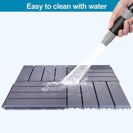 Spurtar Plastic Interlocking Deck Tiles 9 Pack (11.3"x11.3"), Decking Tiles Outdoor Waterproof for All Weather Use - Suitable for Patio Garden Poolside Front/Back Yard Porch Pool Balcony Backyard Grey Spurtar