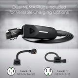 Lectron Level 1 / Level 2 EV Charger (12 Amp / 40 Amp) with Dual Charging Plugs (NEMA 5-15 & 14-50) - Portable Electric Car Charger Compatible with All J1772 EVs (Black) Lectron