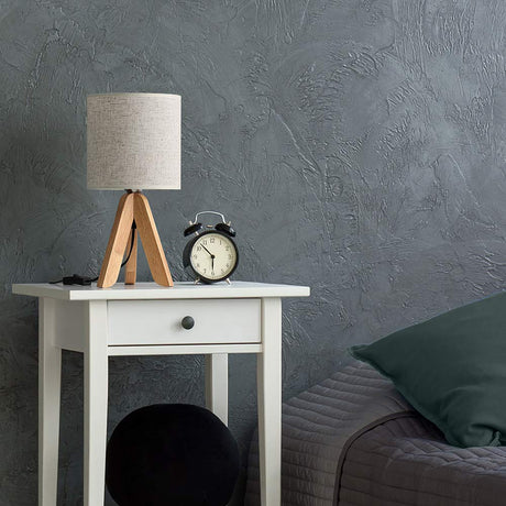 HAITRAL Small Bedside Table Lamp - Wooden Tripod Nightstand Lamp for Bedroom, Living Room, Office, Home with Fabric Linen Shade - 13.4 Inches (Without Bulb) HAITRAL