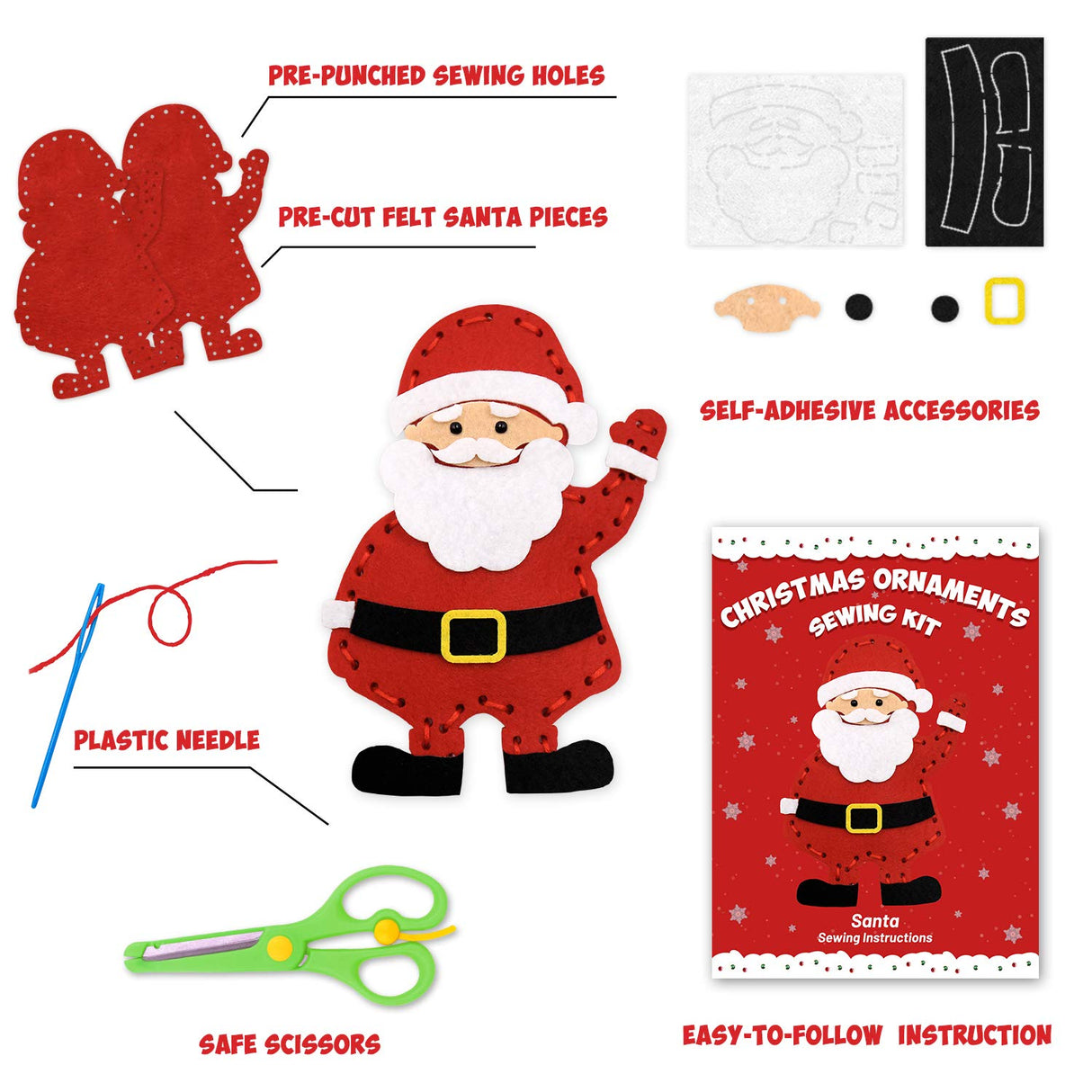 CiyvoLyeen Christmas Sewing Kit for Kids Felt Christmas Ornaments Craft Supplies DIY Activity for Girls and Boys Educational Sewing Gift for Child Set of 12 CiyvoLyeen