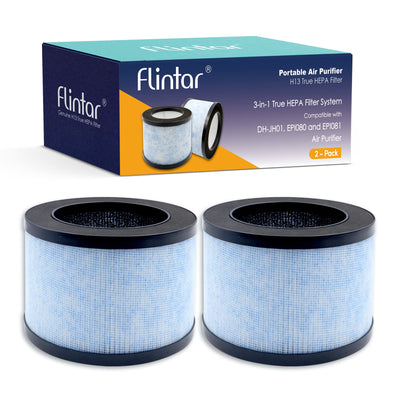 Flintar True HEPA Replacement Filter, Compatible with AROEVE MK01 MK06 and Kloudi Air Purifier DH-JH01, TZ-K1, Intelabe EPI080, and Elechomes EPI081, H13 Premium True HEPA Filter, 2-Pack