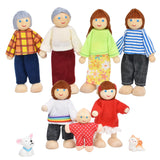 Jzszera Wooden Doll House People of 7 Miniature Figures and 2 Pets, Dollhouse Dolls Family Set Accessories for Girls Toddler Kids Pretend Play and Imaginative Fun Jzszera