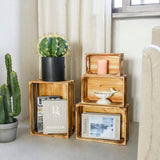 JUMBO HUMBLE Large Torched Wood Storage Crates Decorative, Set of 4 Nesting Wooden Crates for Display Rustic, Farmhouse Wooden Storage Container Boxes Made from 100% Wood JUMBO HUMBLE