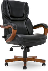 Serta Conway Big and Tall Executive Office Wood Accents, Adjustable High Back Ergonomic Computer Chair with Lumbar Support, Bonded Leather, 30.5D x 27.25W x 47H in, Black Serta