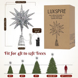 Luxspire Christmas Tree Topper, 3D Star Lighted Tree Topper, Christmas Decorations, Plug in Christmas Tree Topper with Timer, Silver Luxspire