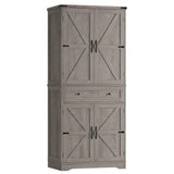HOSTACK 71" Tall Pantry Cabinet, Farmhouse Kitchen Pantry with Storage Shelves, Barn Doors Food Storage Cabinet, Freestanding Kitchen Hutch with Large Drawer for Dining Room, Living Room, Ash Gray HOSTACK