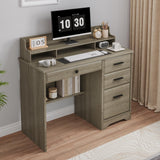 4 EVER WINNER Computer Desk with Drawers, Farmhouse Home Office Desk with Monitor Stand and File Drawer, Wood Simple PC Desk with Storage, Writing Desk for Bedroom, Grey 4 EVER WINNER
