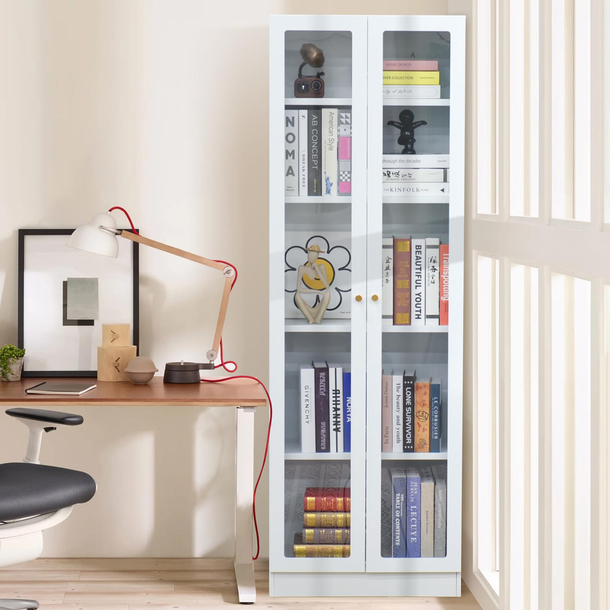 Alvisyd 72" Modern White Metal Display Cabinet with Adjustable Acrylic Doors and 5 Tiers Alvisyd