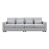 Brisca 104" 4-Seater Modern Linen Fabric Sofa with Armrest Pockets,Minimalist Style Wood Frame Couch W/4 Pillows,for Living Rooms,Apartments,Offices,Light Grey Brisca