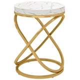 Tribesigns 26 Inches White and Gold Faux Marble Top End Tables Living Room, Round Nightstands Sofa Side Table with Double X-Shaped Ring Unique Design for Bedroom Tribesigns
