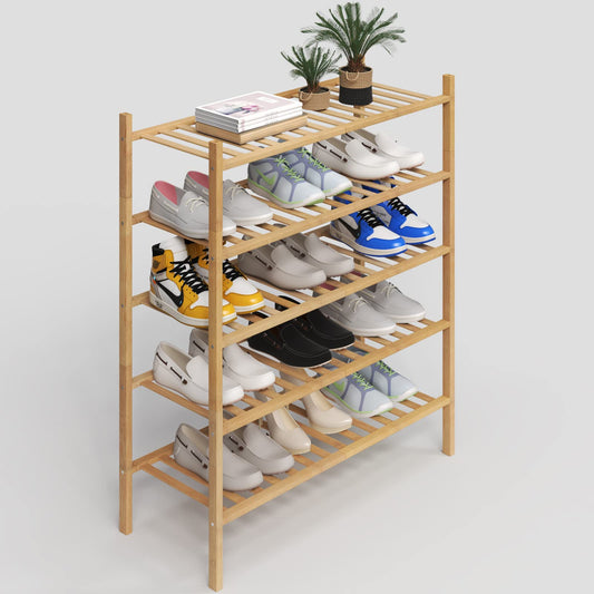 Z&L HOUSE 5-Tier Shoe Rack for Closet, Stackable Shoes Rack Organizer Free Standing Shoe Shelf for Entryway And Closet Hallway, Multifunctional Bamboo Rack in Different Combinations (5-Tier) - WoodArtSupply