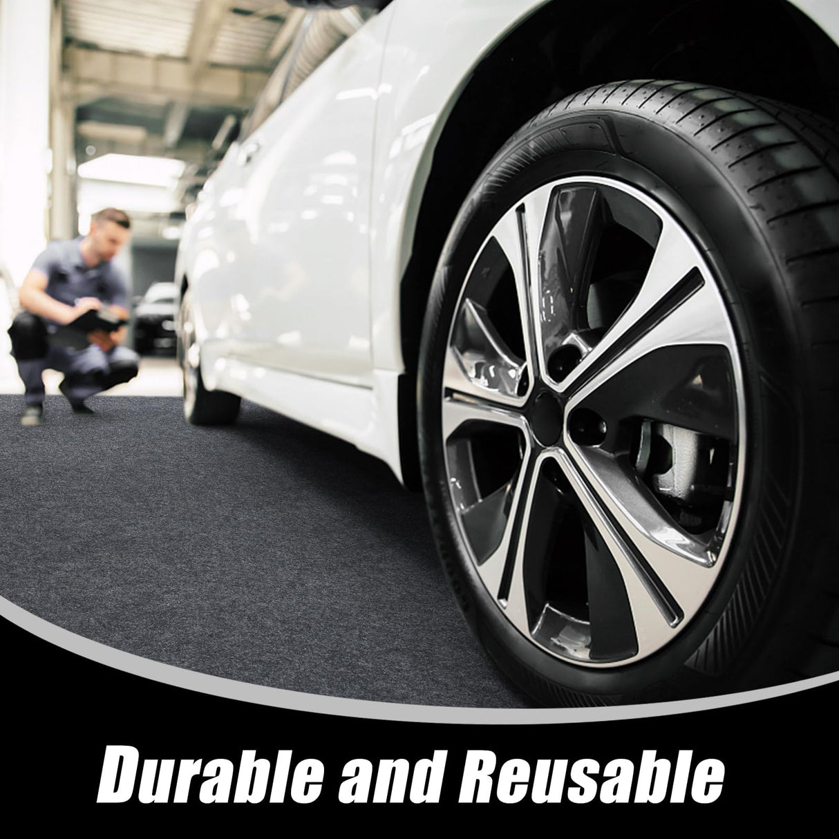 Hbsmat 7'5'' x 17' Garage Floor Mat, Oil Absorbent Pad Under Car, Waterproof, Non-Slip, Durable, Reusable, Washable, Remodeled Garage, Multi-Functional Use, Dark Grey Hbsmat