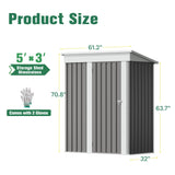 Flamaker Storage Shed Waterproof Metal Garden Shed with Lockable Door Utility Tool Shed Outdoor Storage for Backyard, Patio and Lawn (5 x 3 FT, Grey) Flamaker