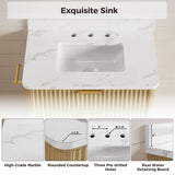 IRONCK 30" Bathroom Vanity with Ceramic Sink, Freestanding Bathroom Sink Cabinet with 2 Drawers & 1 Flip-Down Drawer, Wood Grain Texture, Farmhouse IRONCK