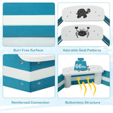 HONEY JOY Kids Sandbox, Cedar Bottomless Sand Pit for Backyard Deck Patio Lawn, 4 Corner Seats with Pattern, Square Wood Sand Boxes for Kids Outdoor, Gift for Boys Girls 3+, Navy Blue HONEY JOY