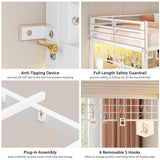 VIAGDO Bunk Bed Twin Over Twin with Hall Tree, Charging Station and LED Lights, L-Shaped Bunk Bed with Desk, 5 Storage Drawers, Twin Bunk Beds with Guardrail & Stairs, No Box Spring Needed, White VIAGDO