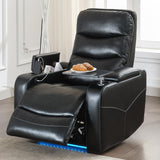 Electric Power Recliner Chair with LED Lights, Home Theater Seating with Swivel Tray Table, Faux Leather Recline Single Sofa Chair for Living Room with Hidden Arm Storage, Cup Holders, Black, 1 Piece Comfort Stretch