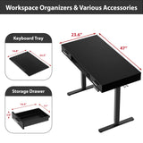 SHW 48-Inch Electric Height Adjustable Desk with Keyboard Tray and Two Drawers, Black SHW