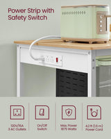 VASAGLE Kitchen Island with 3 Shelves, 47.2 Inches Width Kitchen Shelf with Power Strip, Large Worktop, Stable Steel Structure, Industrial, Easy to Assemble, Golden Oak and White UKKI101Y01 VASAGLE