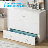 Mjkone Queen Murphy Bed, Cabinet Bed with Tri-fold Mattress/Built-in USB Charging Station/Drawers/Bedside Panel, Space Saving Hidden Adult Guest Beds, Murphy Chest Cabinet Beds for Bedroom - White Mjkone