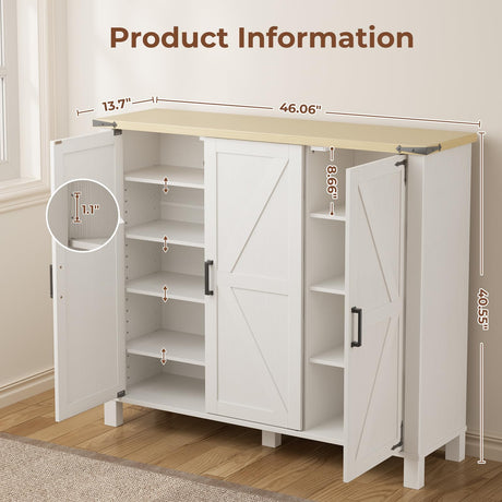 5-Tier Shoe Storage Cabinet, Farmhouse Shoe Rack Organizer Cabinet with 4 Adjustable Shelves & Side Cabinets, Freestanding Shoe Cabinet Storage with Anti-tip Fitting for Entryway, 46.1L×13.7W×40.6H ALLSTAND