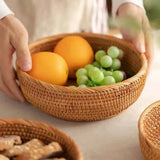 Junnfun Round Rattan bread Basket - Natural Wicker Fruits Bread Basket,Round Fruit Woven Basket Bowls,Handmade Rattan Bread Basket for Serving,Handwoven Storage Serving Baskets,Honey Brown 10.2" Junnfun