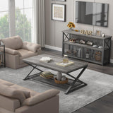 LVB Liquor Home/ Coffee Bar Cabinet, Industrial Farmhouse Modern Sideboard Buffet Cabinet for liquor and glasses with Wine Rack Storage for Kitchen Dining Living Room, Light Grey Oak 47 in LVB