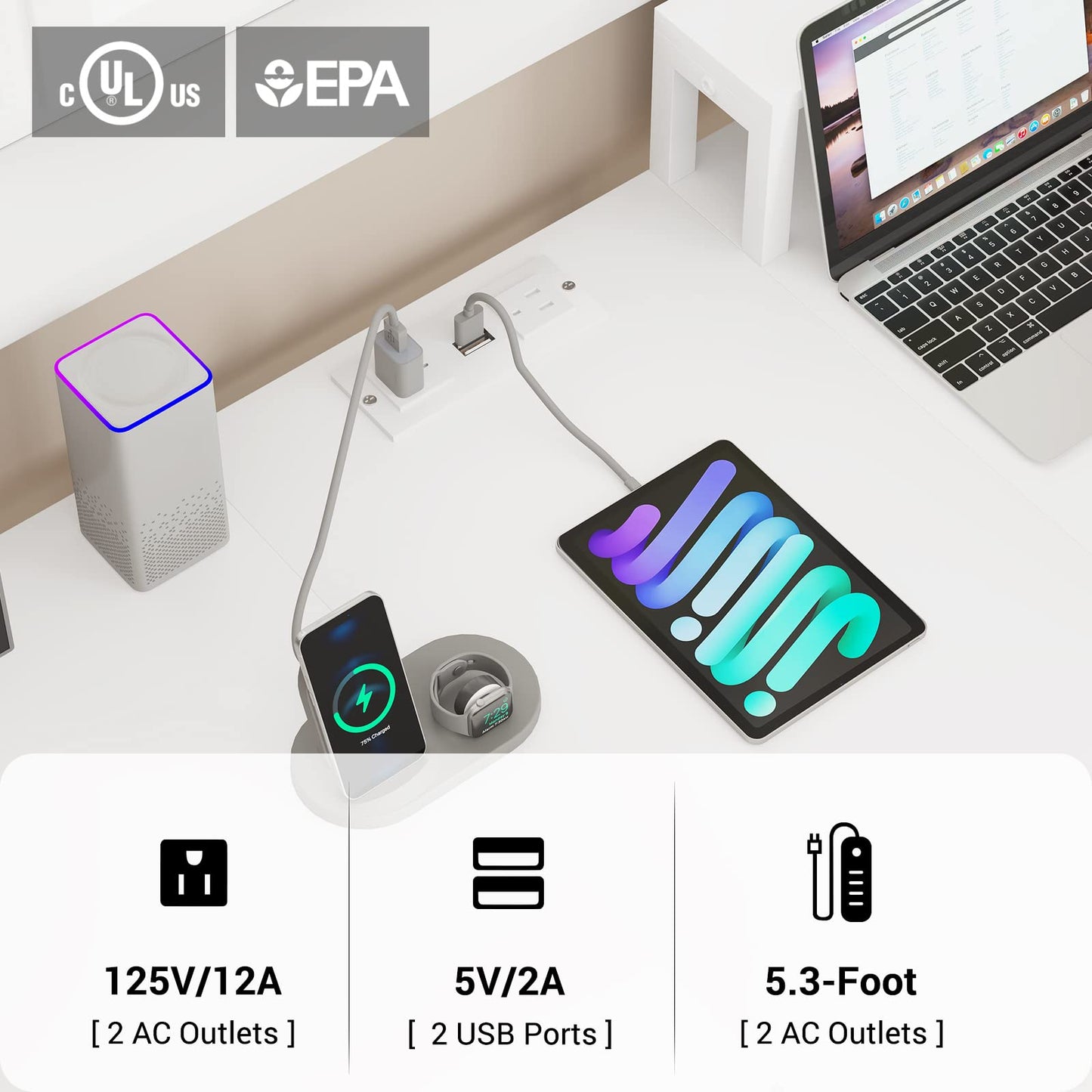 SEDETA 94.5" White Computer Desk, Two Person Gaming Desk with LED Light, Keyboard Tray, Power Strip with USB, Monitor Shelf & Storage, Extra Long Double Desk for Home Office, White. - WoodArtSupply