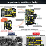 Lumizone 3-Tier Foldable Rolling Tool Cart with Wheels, Utility Cart with Pegboard for Garage Organizer and Tool Storage, Power Tool Storage Cart on Wheels (Tool Cart) lumizone