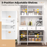 Giantex 77” Large Pantry Cabinet, Kitchen Buffet Hutch w/LED Lights 20 Colors, Outlet, 3 Drawers, Microwave Countertop, Freestanding Cupboard with 4 Adjustable Shelves & Tempered Glass Doors (White) Giantex