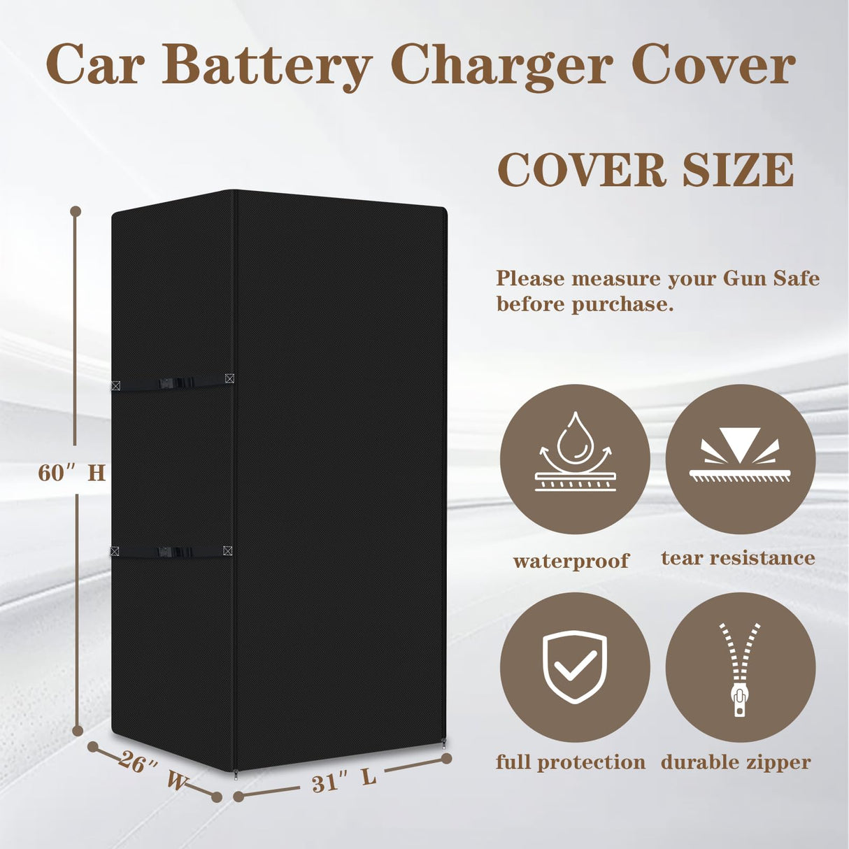 Gun Safe Cover Waterproof Heavy Duty 600D Oxford Gun Cabinet Cover, Dustproof Protective Cover for Large Rifle Safe, Indoor Outdoor Waterproof Gun Safe Protective cover (31''L x 26''W x 60''H) Lametta