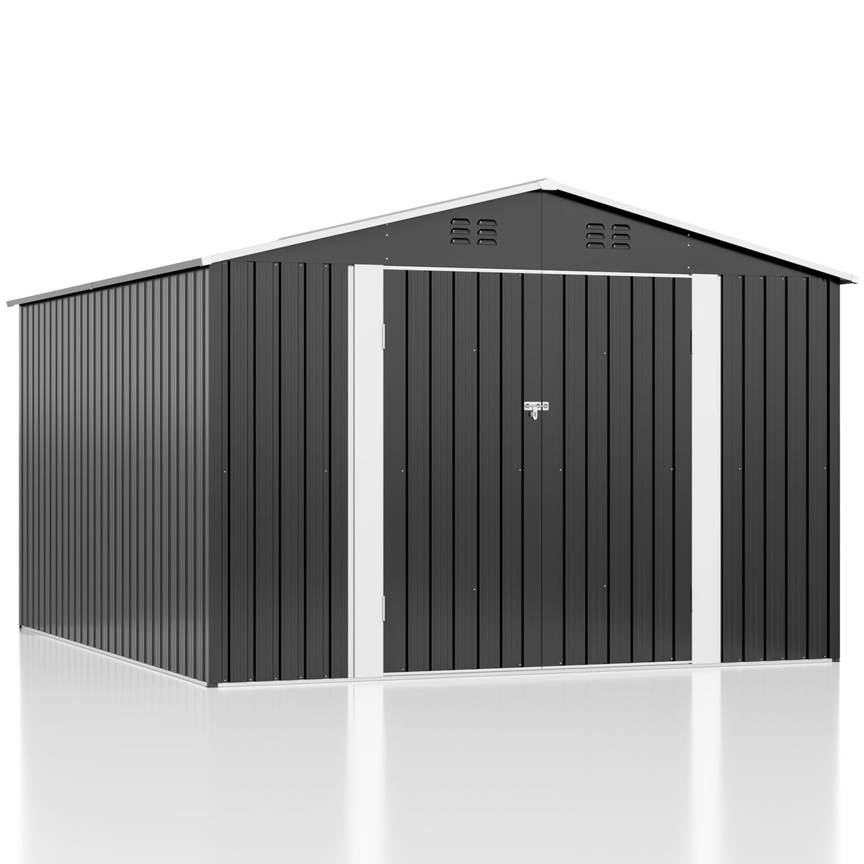 WKM 10x10 FT Outdoor Storage Shed, Utility Metal Tool Storage with Lockable Doors and Updated Frame Structure, Metal Garden Shed for Backyard, Patio Lawn, Black WKM