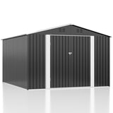 WKM 10x10 FT Outdoor Storage Shed, Utility Metal Tool Storage with Lockable Doors and Updated Frame Structure, Metal Garden Shed for Backyard, Patio Lawn, Black WKM