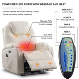AHMED Power Recliner Chair, Home Theater Seating with LED Ambient Lighting, PU Leather Lazy Sofa Heat Massage Chair with Cup Holders/Side Pockets/USB Ports for Living Room (Beige, Single) AHMED