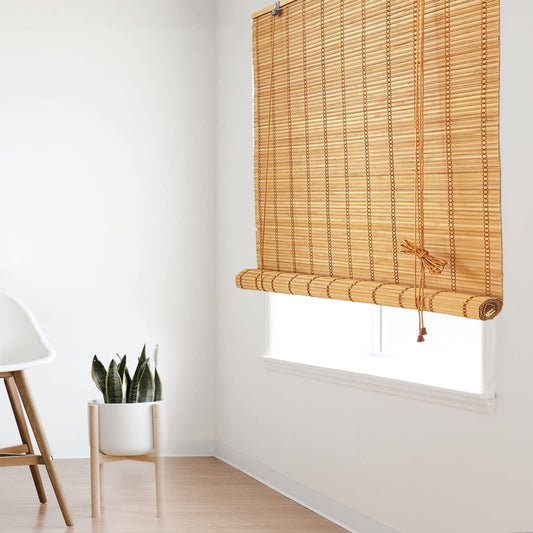 YFZBAMOO Bamboo Blinds, 34" W x 60" H Roman Window Shades for Home Office Hotel, Roll Up Light Filtering Shades, Roller Sun Shades