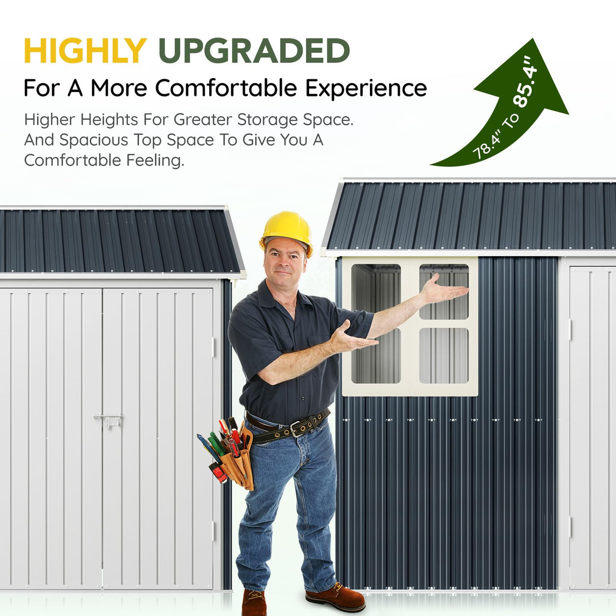 Breezz 6X8FT Outdoor Steel Storage Shed with Clear Window, Lockable Doors, Weather-Resistant Metal Tool Shed for Garden, Backyard, Patio, and Utility Storage.Nightblue BreezZ