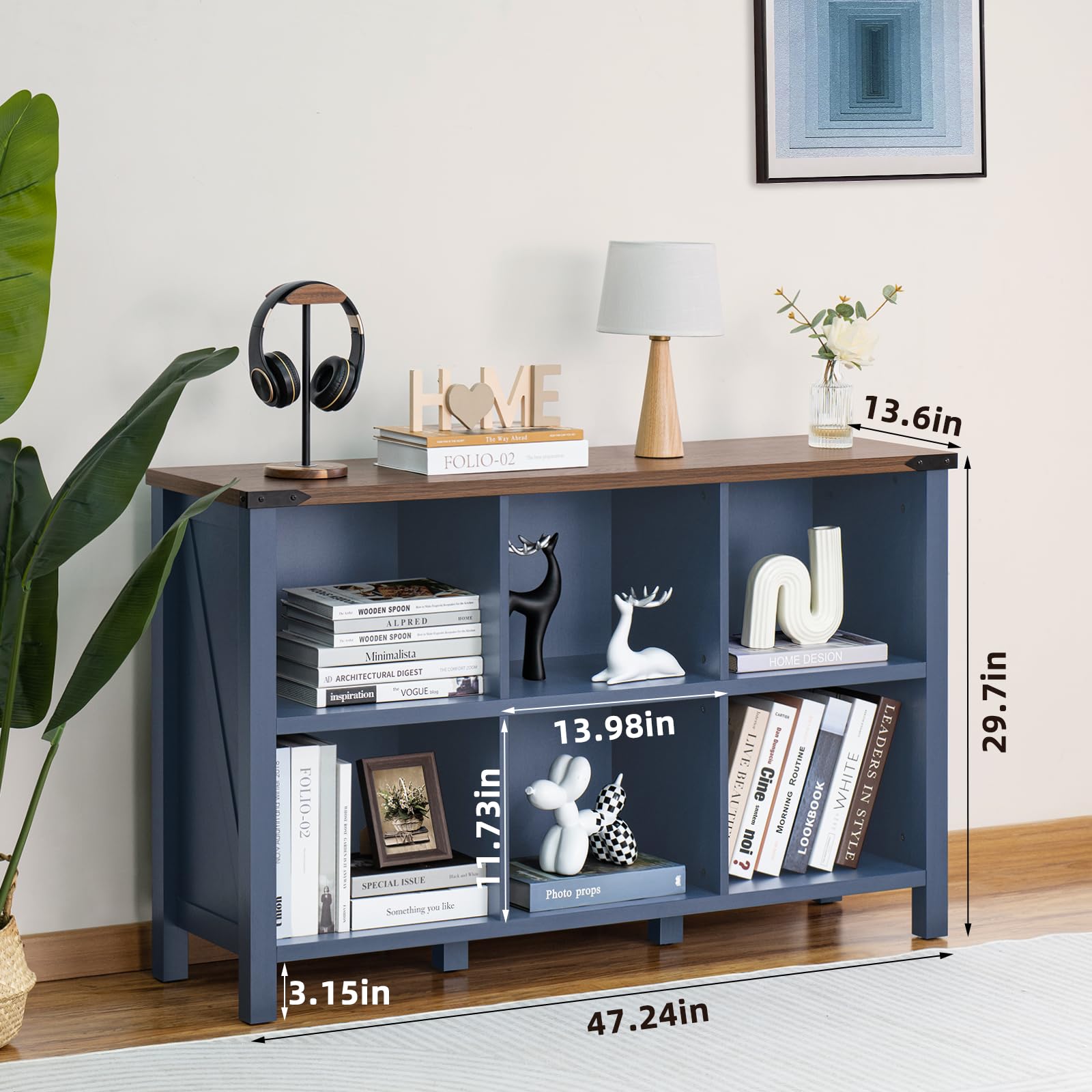 Joaxswe Rustic Navy Blue 6-Cube Bookcase & Storage Organizer - WoodArtSupply