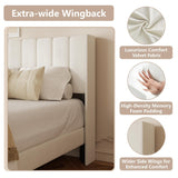 King Size Bed Frame with Vertical Chanel Tufted Headboard and Wingback, Upholstered Platform Bed, Strong Wooden Slats, Easy Assembly, Noise Free, No Box Spring Needed, Beige Velvet HAOARA