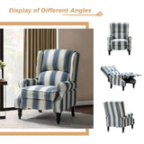 HULALA HOME Upholstered Wingback Recliner Chair, Small Adjustable Footrest Push Back Single Reclining Sofa, Mid Century Modern Lounge Armchair for Living Room, Bedroom, Reading/Stripe Navy HULALA HOME