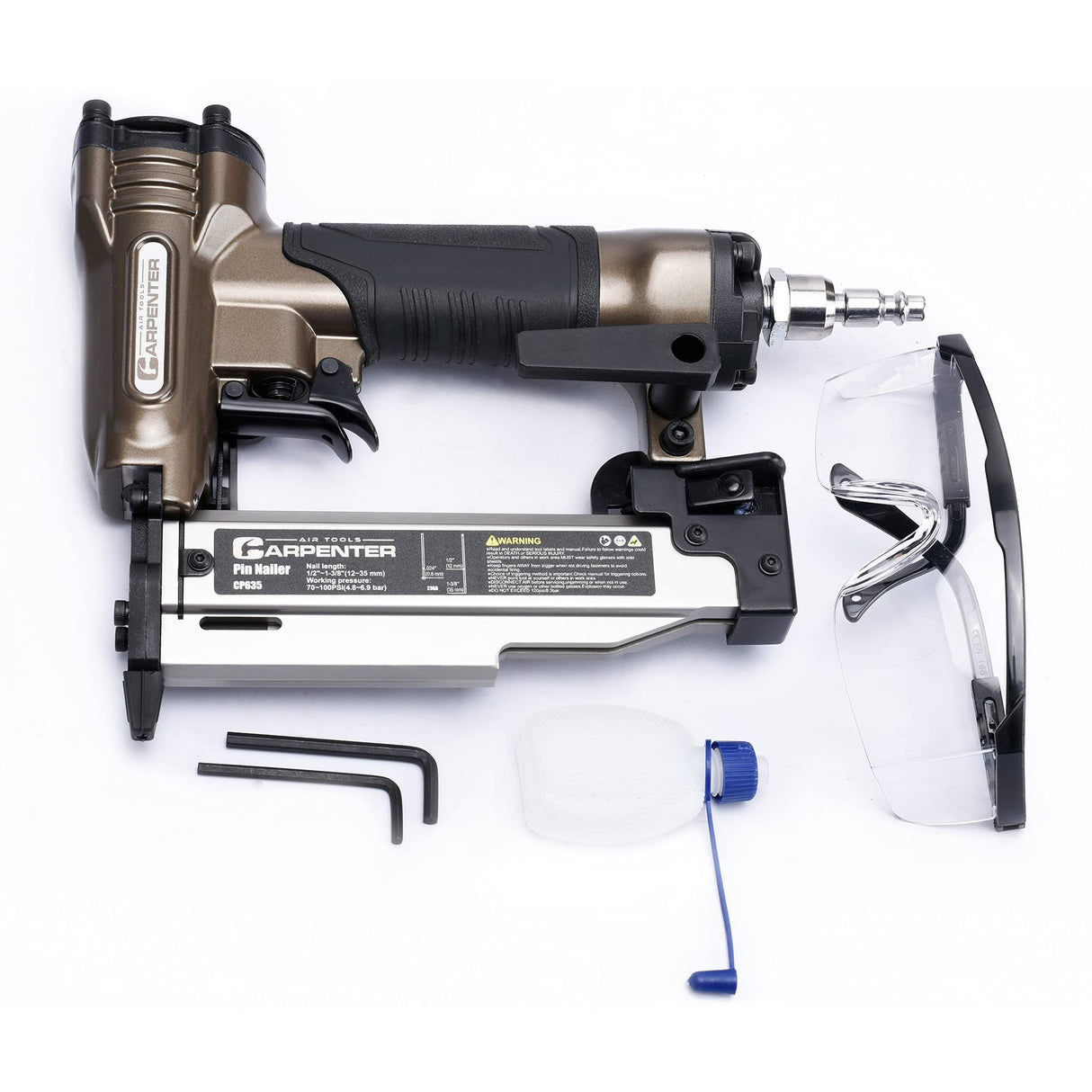 Carpenter CP635 23 Gauge 1-3/8 inch Pin Nailer | Pneumatic | 23 Gauge Pin Nails from 5/8-Inch up to 1-3/8-Inch | Pinner Carpenter Air Tools