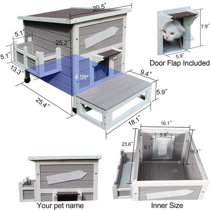 Rockever Outdoor Cat House, Large Outdoor Houses for Feral Cats Wooden Outside Cat Shelter Weatherproof with Escape Door - WoodArtSupply