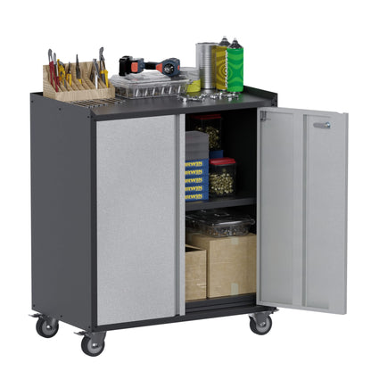 Metal Garage Storage Cabinet with Wheels, Rolling Tool Chests & Cabinets with Shelves and Locking Doors, Black & Gray-Required Assembly - WoodArtSupply