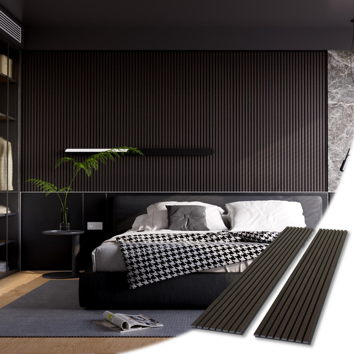 Wood Wall Panels, 2-Pack 94.5" x12.6" Soundproof Wall Panels, Wood Slat Wall Panels for Wall Decor, Smoke Oak AEVDOY