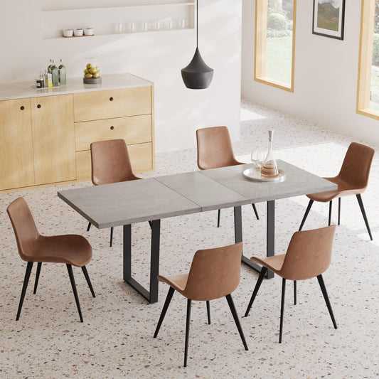 ZckyCine Dining Table Set for 6, Modern Wooden Expandable Dining Table and Leather Dining Chairs 6-Piece Set, Table and Chairs 6-Piece Set, Ideal for Kitchen Dining - WoodArtSupply