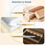 Classic Low Profile Solid Wood Platform Bed with LED Lighting – Japanese Style, Easy Assembly, No Box Spring Needed (Natural, Queen) Klwenas Maec