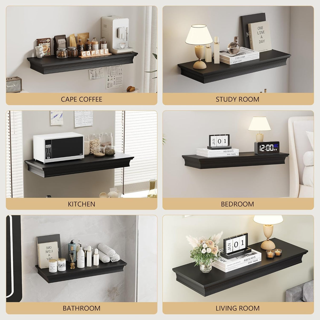 Eylar Intact Secret Home Decor with Hidden Storage, Floating Night Stand with Gun Drawer, Space-Saving Gun Shelf for Bedroom, Hallway, Office, Solid Wood (Black) Eylar