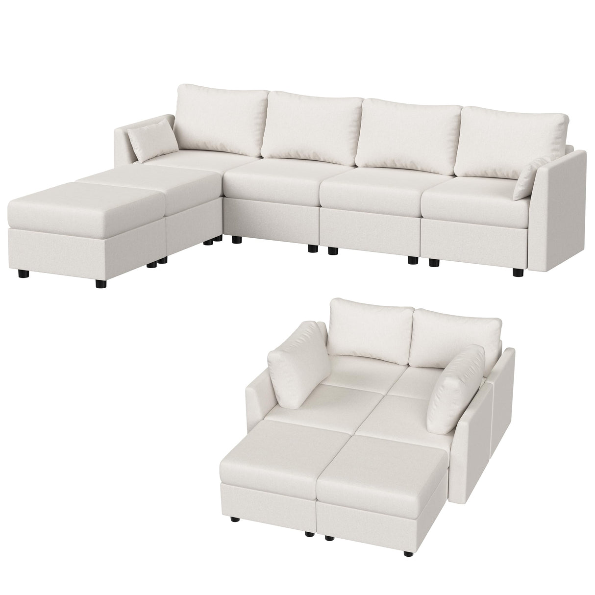 Huatean Home Modular Sectional Sofa, 6 Seat Modular Couch with Storage, Memory Foam, Convertible Sectional Couches for Living Room, U Shaped Comfy Modular Sofa with Chaise, Cream Huatean Home
